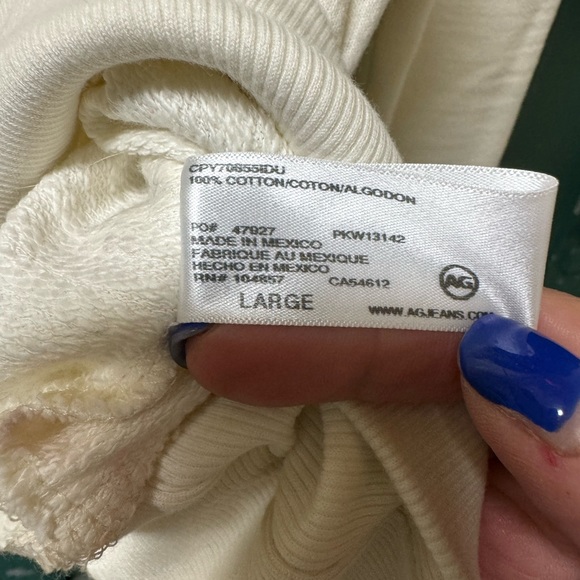 AG Adriano Goldschmied Walker Puff Sleeve Ivory sweatshirt. Pre-owned Size L - Picture 6 of 7